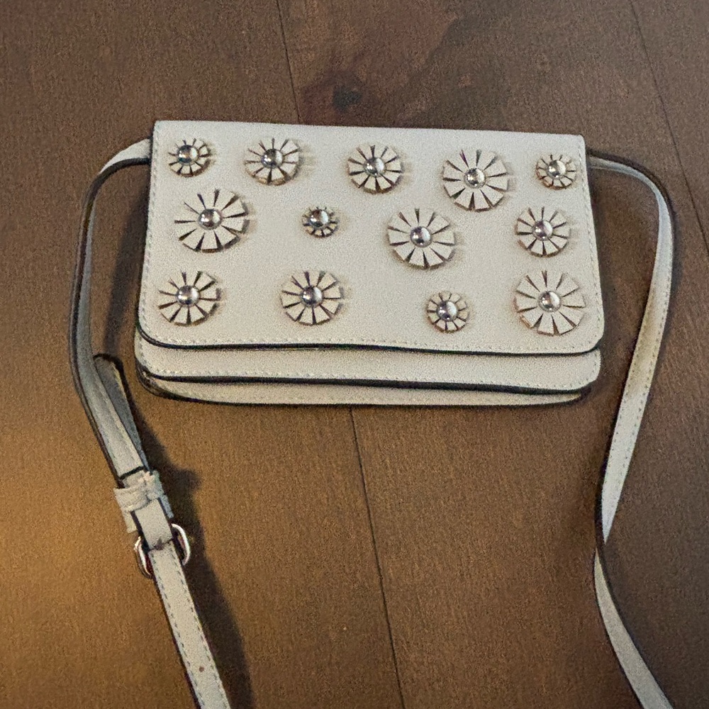 White Floral Embellished Crossbody Bag